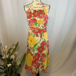 LOFT Floral Silk Halter Dress
